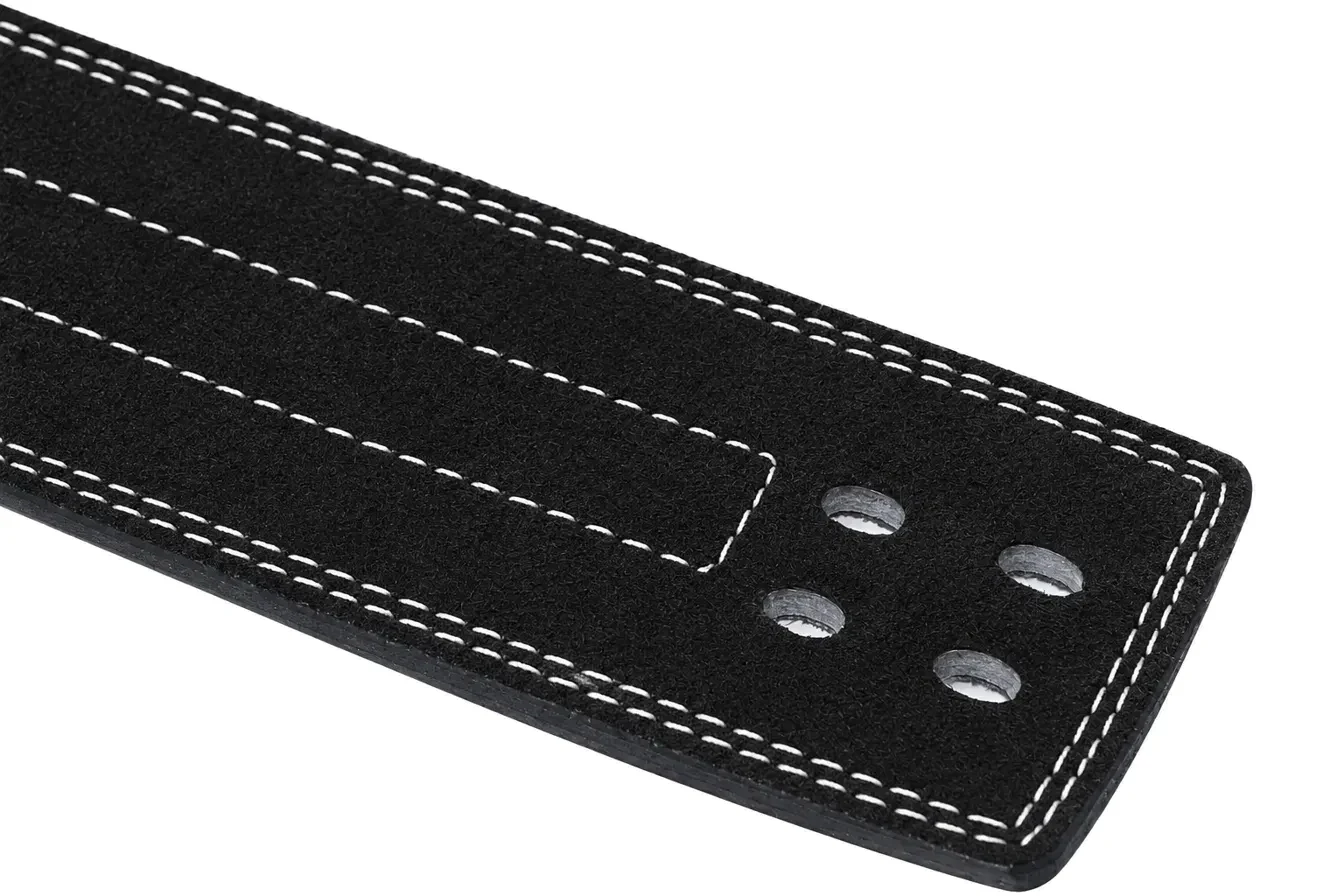 Close-up of the suede finish and stitching along the belt edge